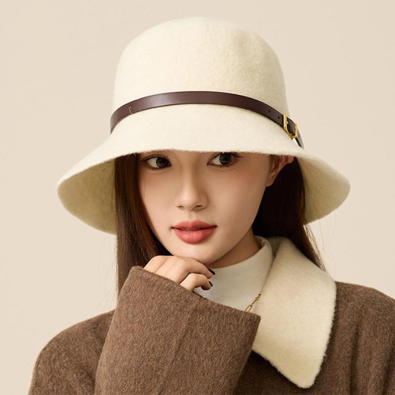 Осенне-зимняя шерстяная шляпа-рыбак с поясом, женская шерстяная шляпа-тазик