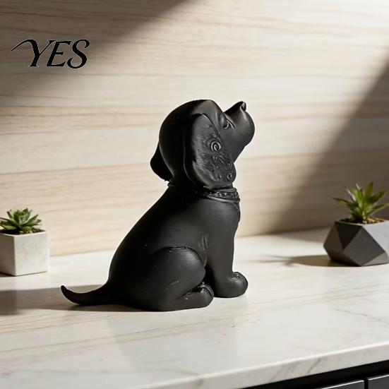 Sitting Puppy Sculpture 3D Printed Dog Figurine, Modern Black Decorative Statue, Desk Decor Animal Shape Decoration, Gift for Pet Lovers Home