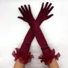 55cm Satin Long Gloves Pearl Ruffled Cuffs Wedding Dress Gloves Dance Party Stage Performance Costumes Accessories