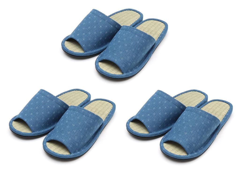 Japanese Cross Mosquito Kasuri Pattern Tatami Size Set of 3 [Lifestyle] Japanese-made Front-Opening Slippers, L, [Kahoku Slippers, Kahoku, Yamagata,