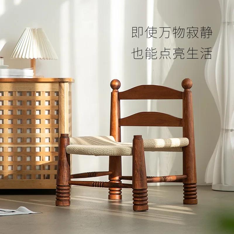 Средневековый плетеный низкий табурет из массива дерева – Винтажный ретро скандинавский дизайнерский предмет, Креативный стул-табурет с индивидуальностью