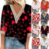 Женский топ с рукавом три четверти, кружевной, с принтом ко Дню святого Валентина, модный, базовый, с V-образным вырезом, обычный топ