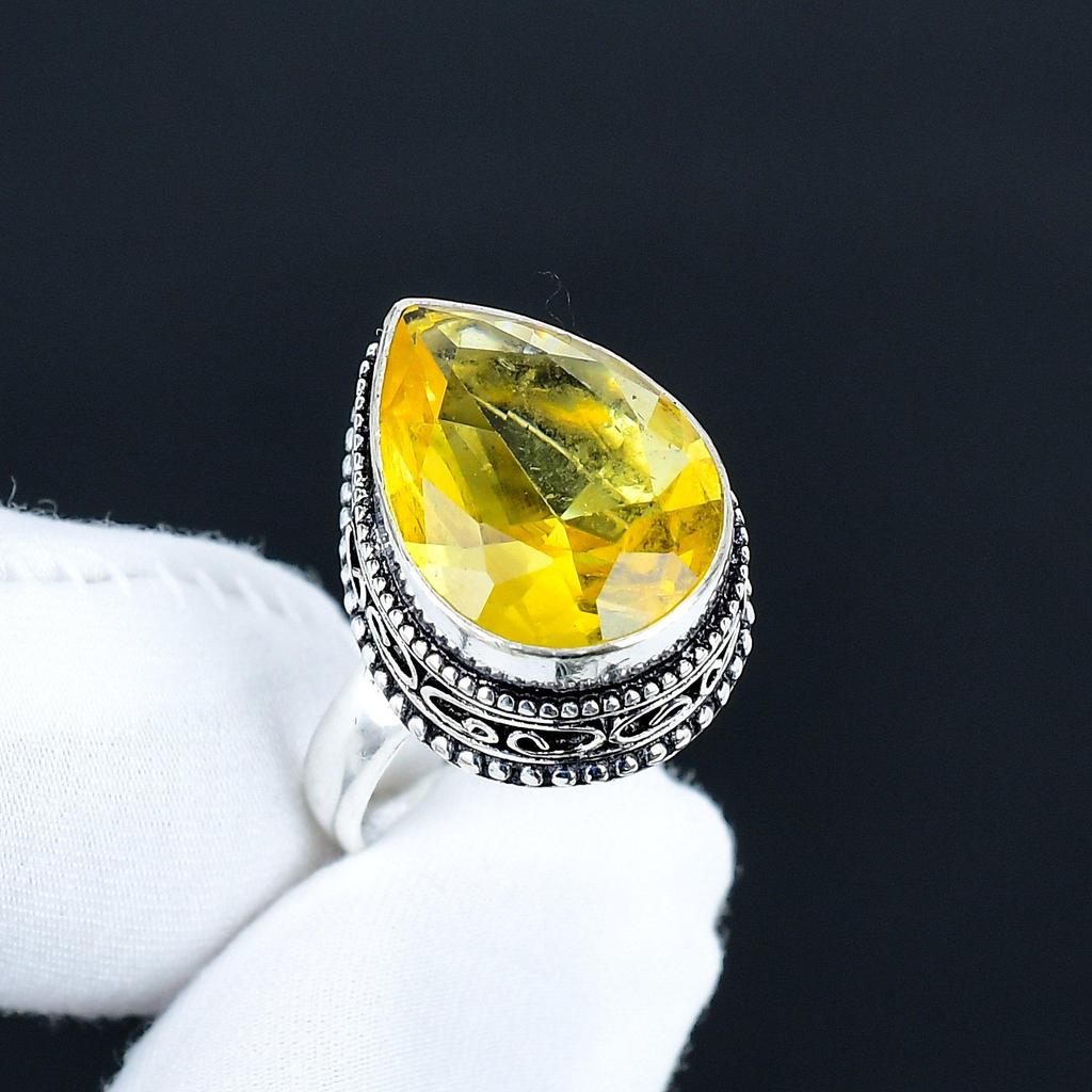 Citrine Gemstone Ring, 925 Sterling Silver Jewelry, Handmade Ring, Citrine Statement Silver Ring, Birthday Gifts For Mother Day