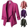 Women Business Blazer Open Stitch Cardigan Three Quarter Sleeves Straight Lapel Solid Color OL Style Formal OL Style Loose Lady Business Coat