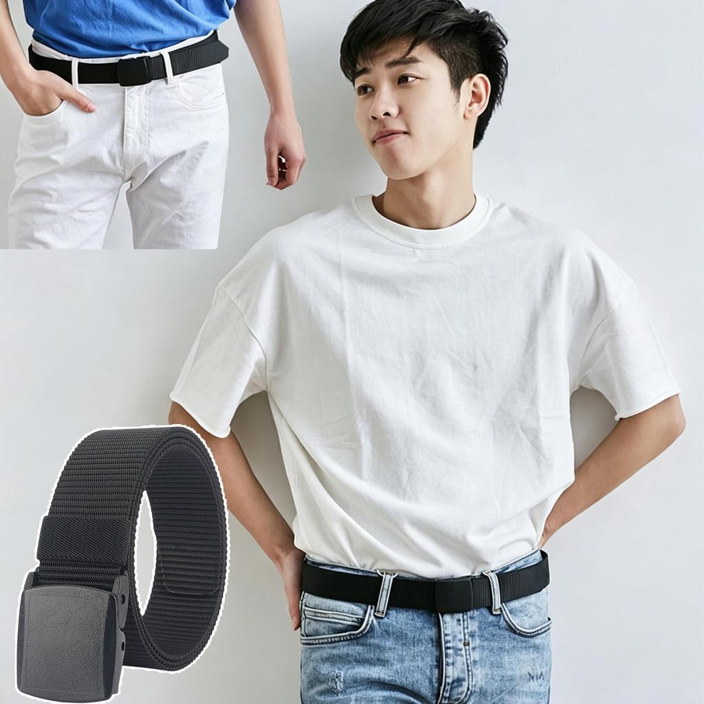 [BOJIDO] Men's Nylon Belt, Work Belt, Braided, Resin Back, Infinitely Adjustable, Casual, Business, Stylish, Abrasion Resistant, Long-lasting,