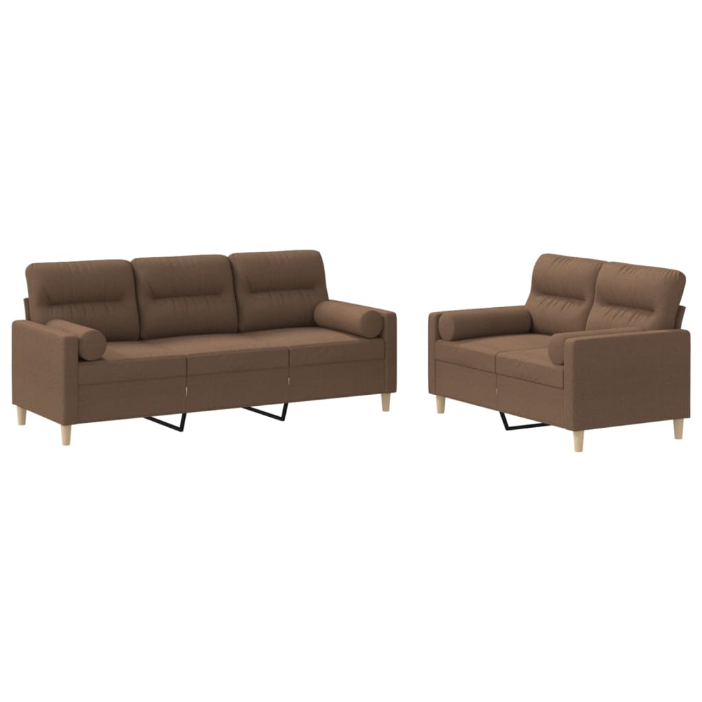 2 Piece Sofa Set with Cushions Brown Fabric