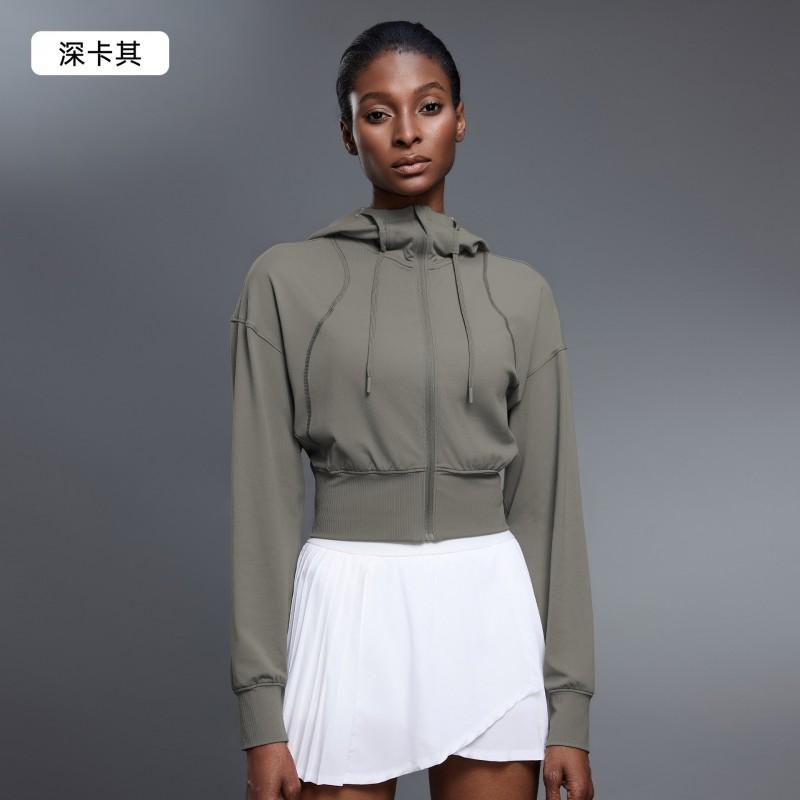 Womens Lightweight Hooded Sport Jacket Short Fit Long Sleeve Casual Fitness Top Workout Yoga Running