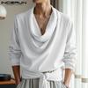 Men Swing Collar Long Sleeve Lace-up Casual Loose Solid Shirts Tops