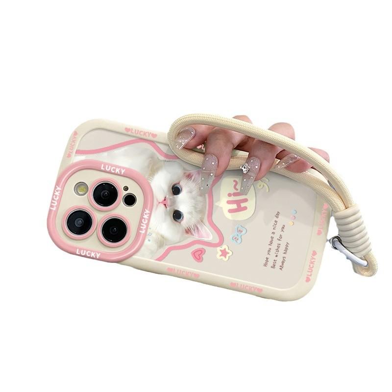 Милый котик в стиле 'girly' для чехла мобильного телефона IPhone 17 13 для IPhone 15proMAX с ремешком 14 Новый Модель 11