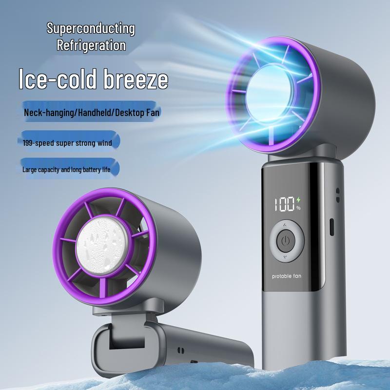 2026 Handheld High-Speed Fan: Digital Display, Strong Wind, 100-Speed, Folding Semiconductor Design