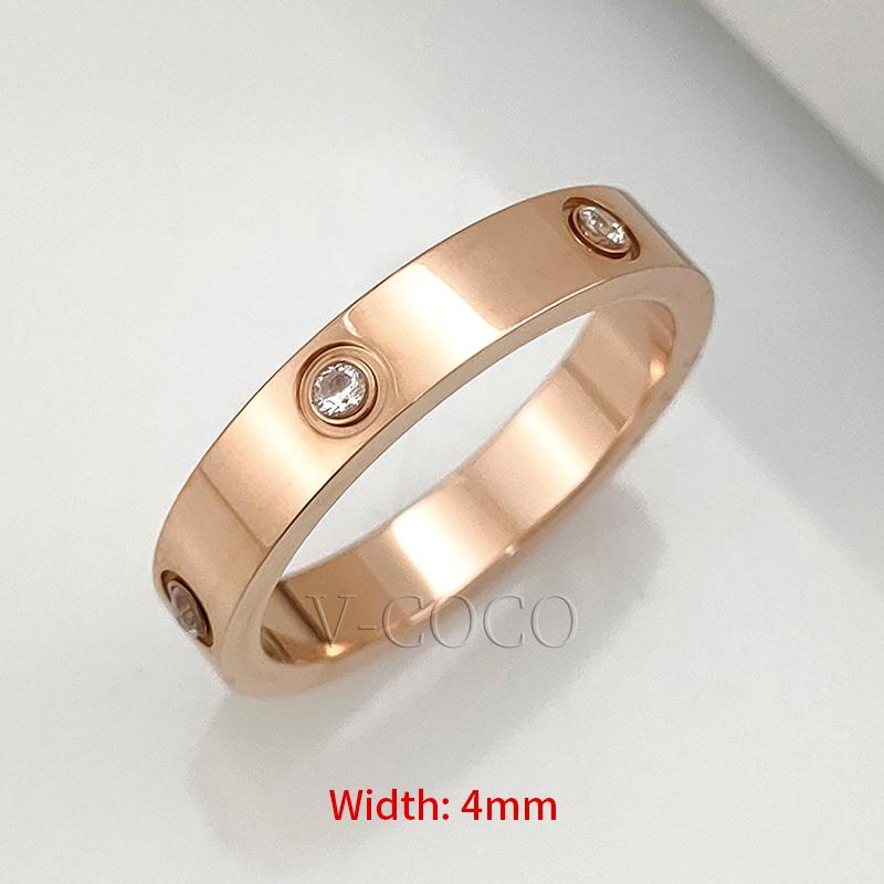 Классическое кольцо Любовь для женщин Мужчин Пары Позолоченное 18K Нержавеющая сталь Хрустальные кольца Фианит Свадебное кольцо Роскошные украшения