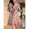 2023 Spring Sweet Elegant Short Party Dress Korean Fashion Floral Mini Dress Beach Long Sleeve Casual Vintage Dress Woman Chic