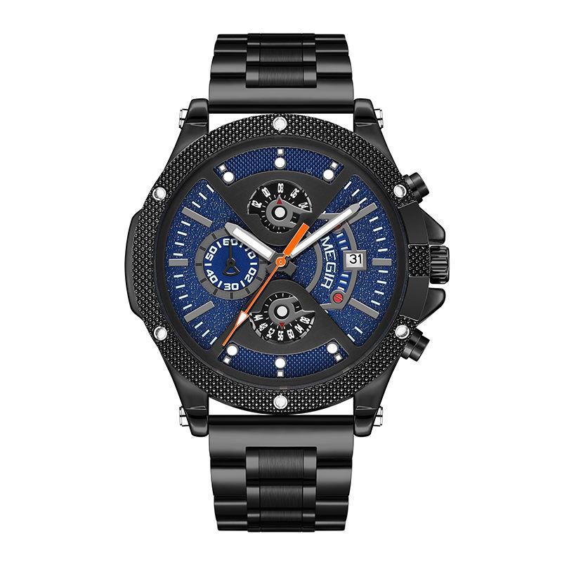Men's Quartz Chronograph Watch Stainless Steel Band Sport Business Wristwatch with Date Display Waterproof Luminous Multi-dial