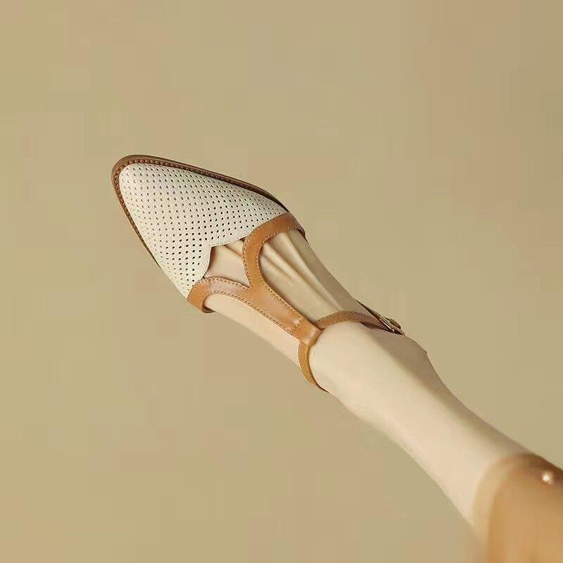 Модные женские сандалии из смешанной кожи с пэчворком, острым носком, ремешком на щиколотке, каблуком-шпилькой, элегантные повседневные туфли-лодочки для женщин