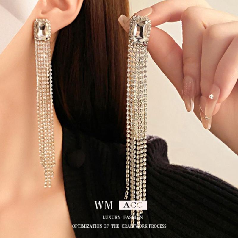 Женские легкие роскошные серьги-капельки Shines Crystal с длинной кисточкой