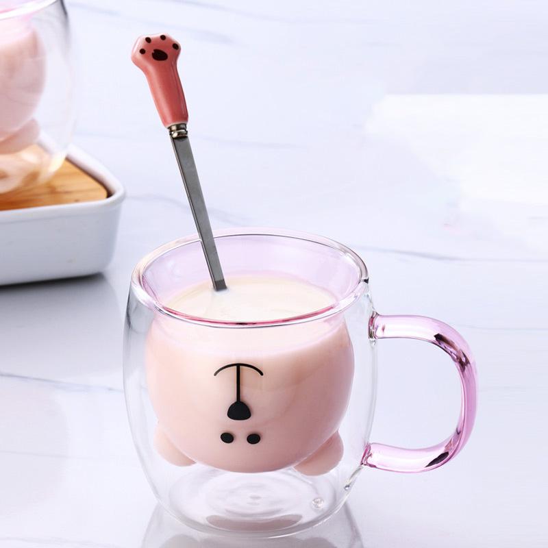 1 шт. креативная двойная стеклянная чашка с медведем кружка для кофе посуда для сока