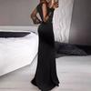 Sexy Bodycon Maxi Dress For Women V Neck Long Sleeve Mesh Sequin