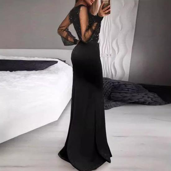 Sexy Bodycon Maxi Dress For Women V Neck Long Sleeve Mesh Sequin