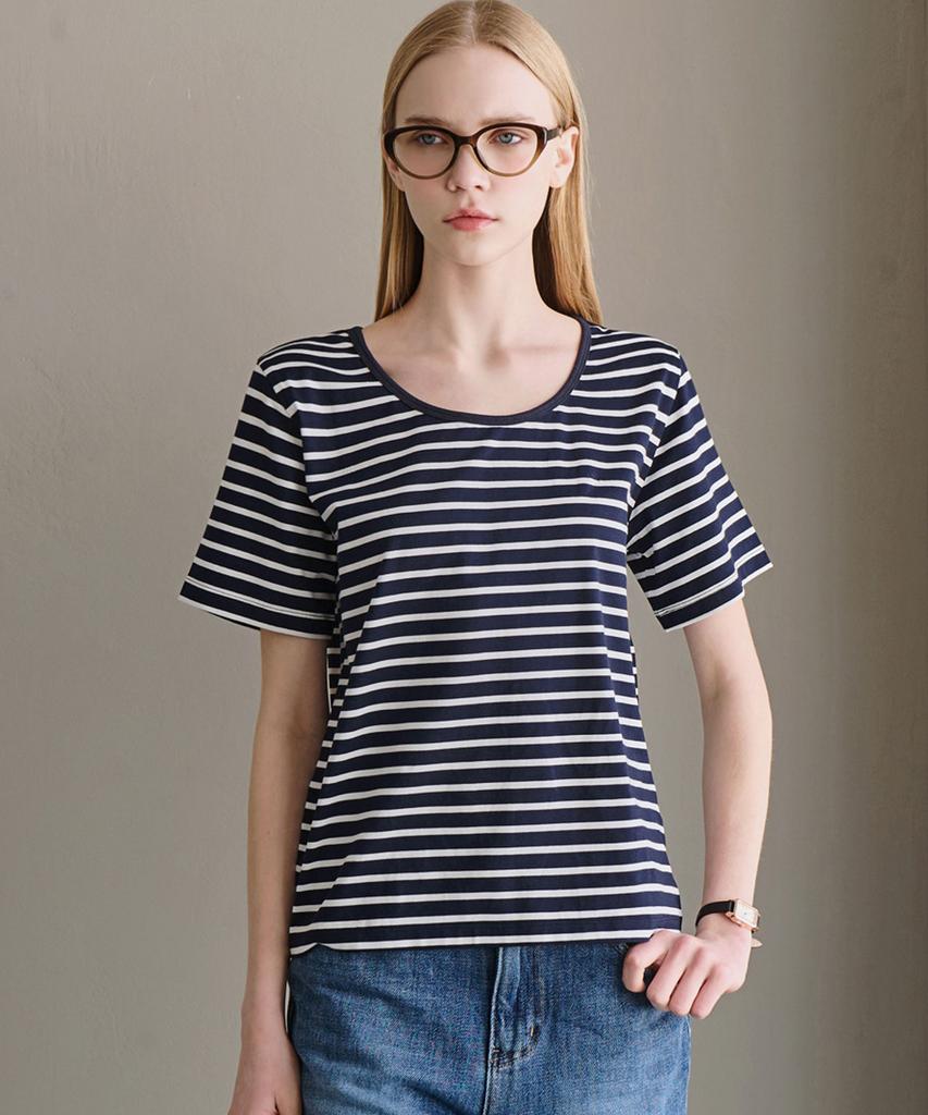 LUSIDA Basic Striped Short Sleeve T-Shirt - Navy