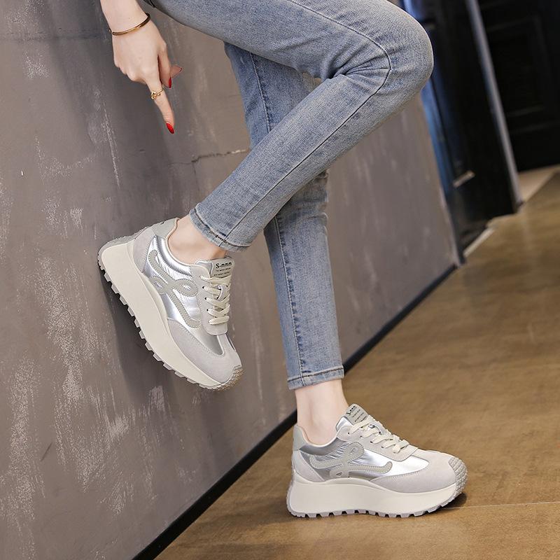 Кожаные туфли Forrest Gump с толстой подошвой и небольшими бубликами, женские, весна-лето 2025, новые повседневные спортивные туфли для пап, женская обувь