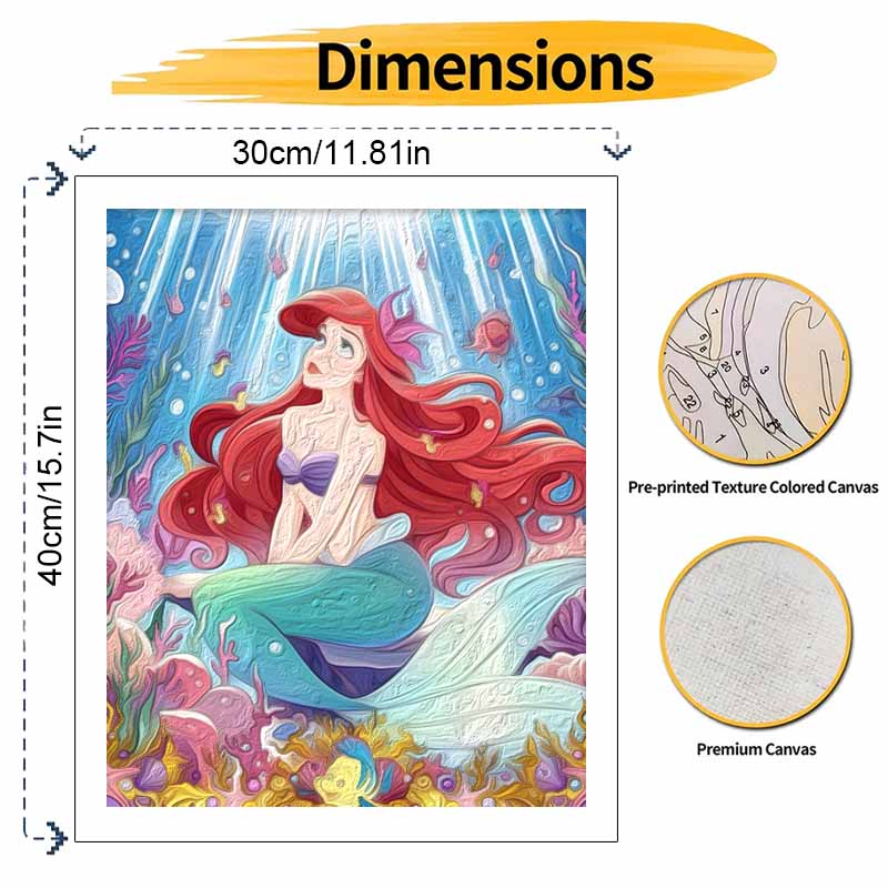 Disney The Little Mermaid Ariel Oil Paint By Numbers Hand Painting Kit. Ocean Coral Home Decor Gift