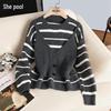 Women's Contrast Stripe Faux Two-Piece Sweater