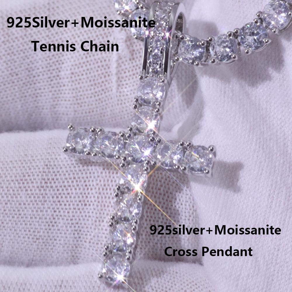 Fine Jewelry Moissanite Cross Pendant 925 Sterling Silver Hip Hop Shiny VVS Diamond Charm Necklace for Men No Fade