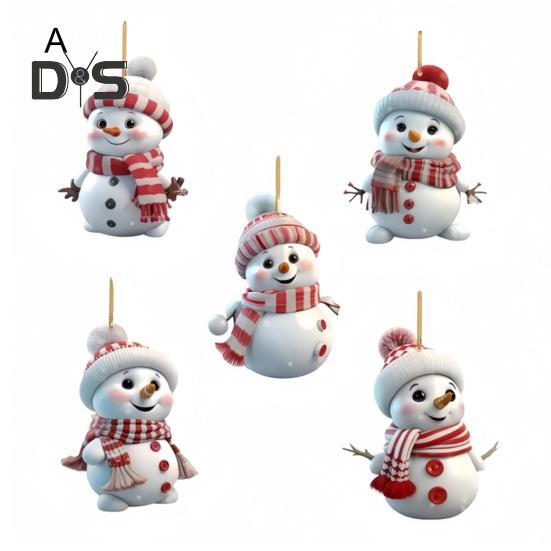 Christmas Snowman Car Pendant 2D Acrylic Cartoon Snowman Cow Hanging Ornament for Home Garden Christmas Tree Decoration Party Gift