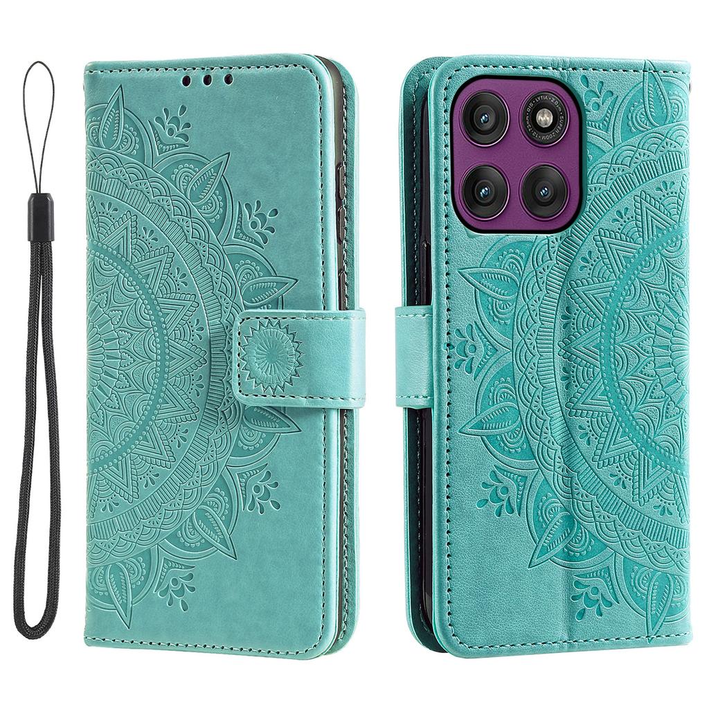 For Motorola Moto G86 5G Stand Case Imprinted Totem PU Leather Wallet Phone Cover with Wrist Strap