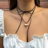 Adjustable Velvet Bowknot Choker Neck Tie Chain Heart Pendant Necklace Jewelry Elegant Clavicle Chain Necklace