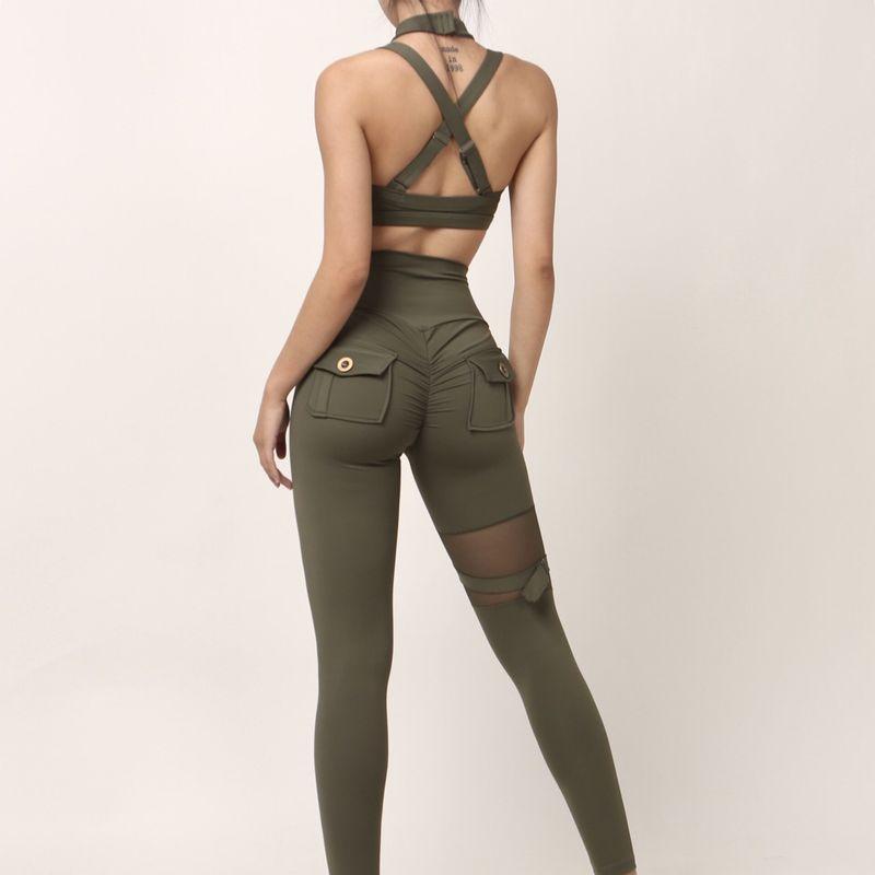 Fashion Gather Halterneck Beauty Back Quick-Drying Exercise Underwear Bra Hip Raise High Waist Sexy Fitness Yoga Pants Suit