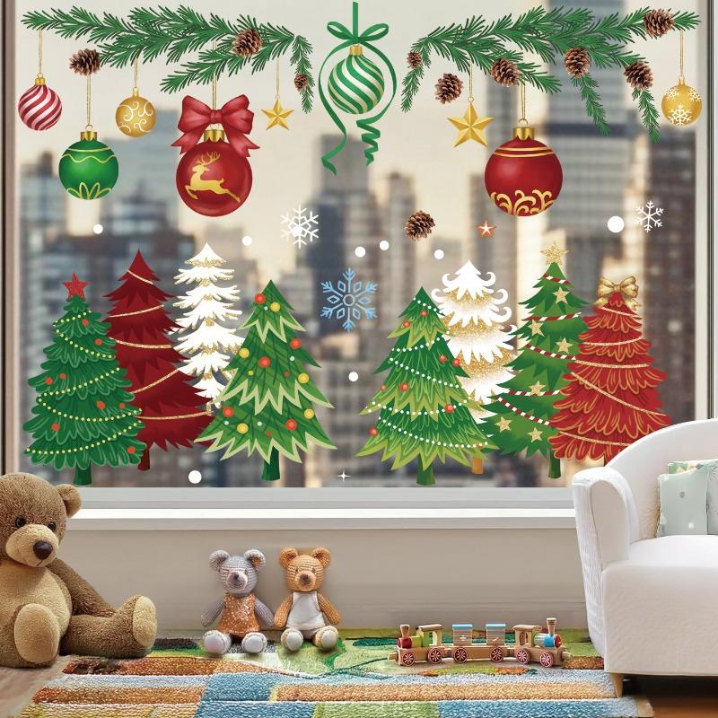 2026 Christmas Window Sticker Snowman Snowflake Glass Stickers Double Sided Printed Electrostatic Decals Home Party Decorations