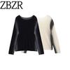 Zbzr Autumn New Women Clothes Western Style Fashion Design Faded Print Long Sleeve Knitted Top-