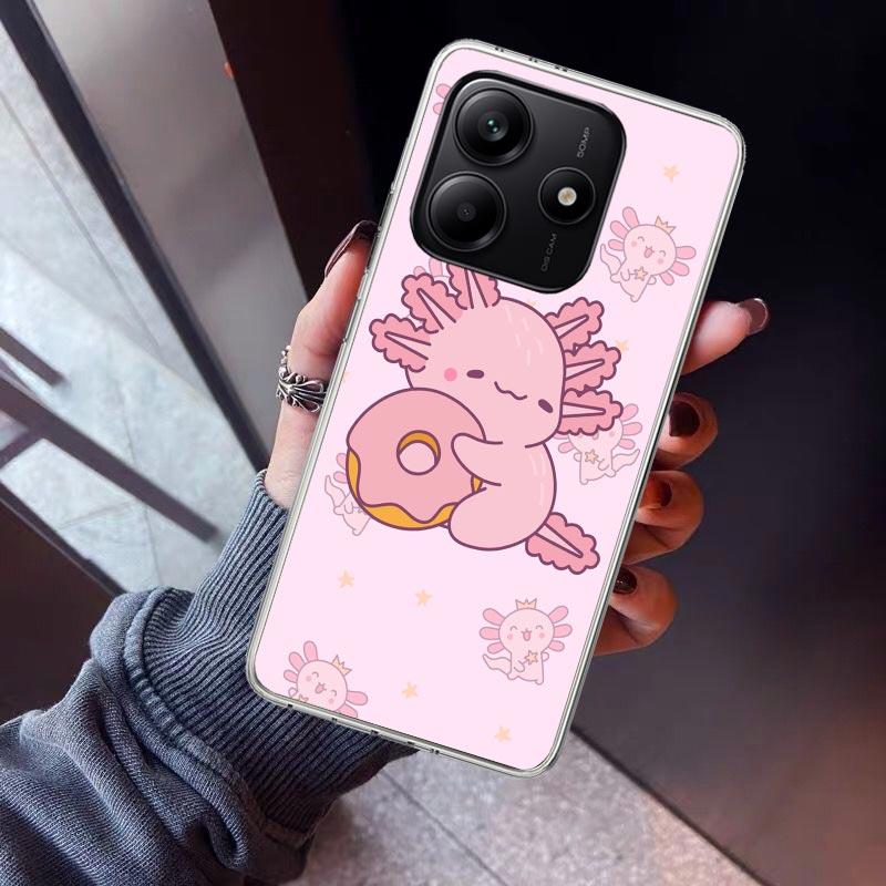 Cute Axolotl Kawaii Phone Case For Xiaomi Redmi Note 10 11 12 13 14 15 Pro Plus 11S 12S 14S 11T 11E 10S Soft TPU Back Cover Redm
