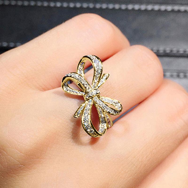 Кольцо Женское Прилив Нишевый Дизайн Бант Циркон Кольцо Женское, Красивое Романтичное Кольцо на Указательный Палец Ювелирные Изделия
