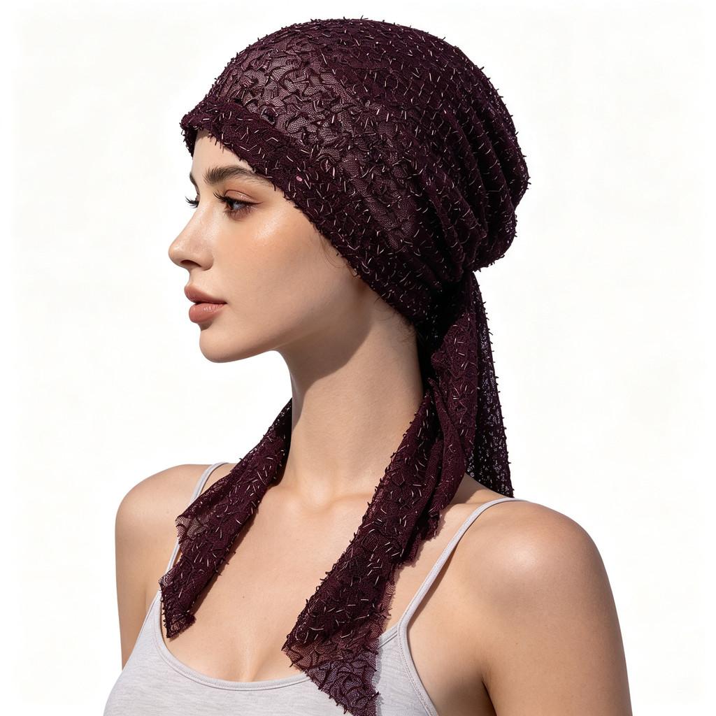 Stylish Womens Glitter Mesh Headscarf Cap With Sun Protection For Summer And Winter Wear