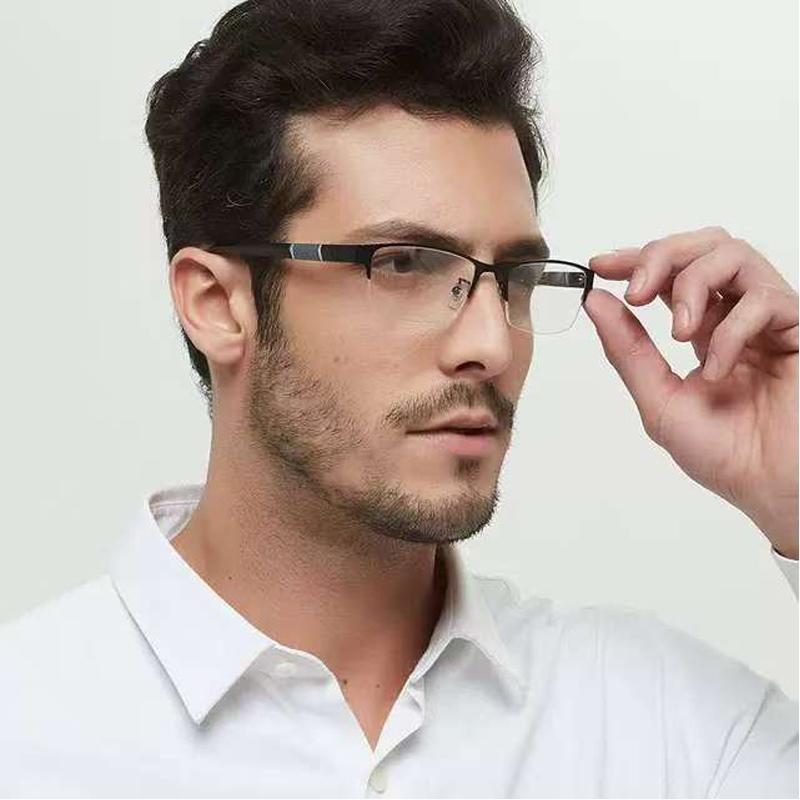 Myopia Glasses New Metal Frame Business Finished Half Frame Men Anti Blue Light Short Sight Eyeglasses