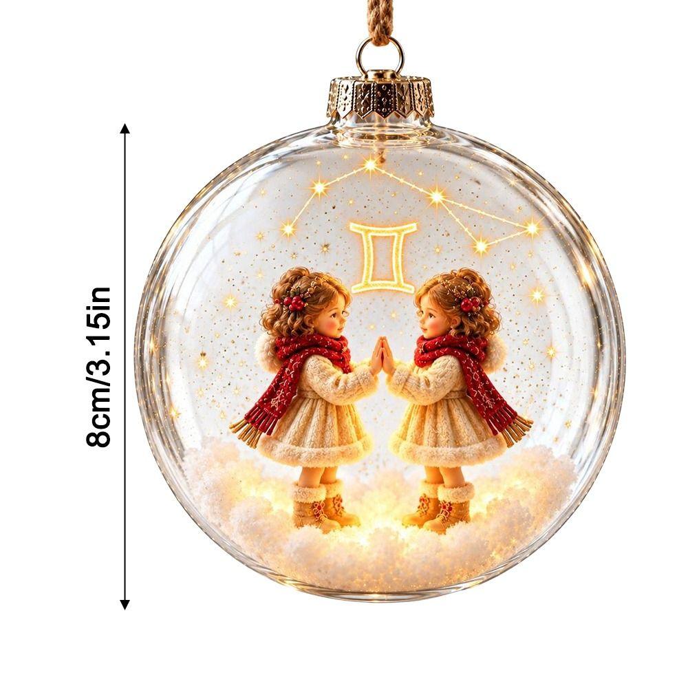 Warm Light Zodiac Ball Ornament Clear Round Shape Lighted Christmas Ornament Christmas Tree Decor