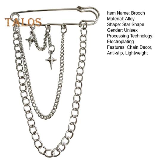 Прищепка для одежды унисекс, декор со звездой и цепочкой, сплав в стиле хип-хоп, индивидуальное украшение на грудь, брошь для вечеринки, клуба, противоскользящая сумка, брюки, ювелирные изделия