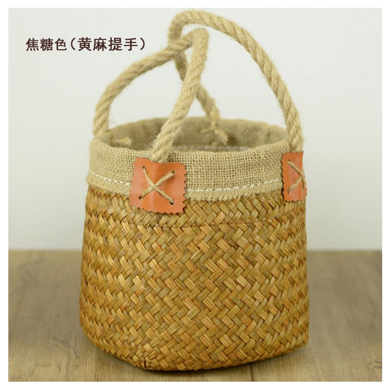 Корзина для цветов из скандинавских морских водорослей, Ведро для хранения сухих цветов, Корзина с плетеной ручкой из бамбука, Украшение гостиной, Вставка в корзину для цветов