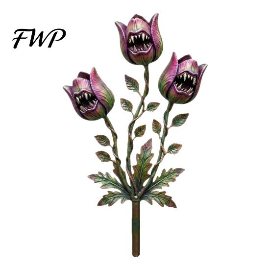 Bold Garden Accent Carnivorous Plant Stake Whimsical Decoration Rusty 2D Flat Large Flytrap Sculpture for Yard Art Lawn Flower Bed Planter Unique