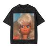 Distressed Doll Face Graphic Print Funny Meme Harajuku Fashion Tshirt Women Men Vintage Washed Oversized Top Cotton Summer Tees