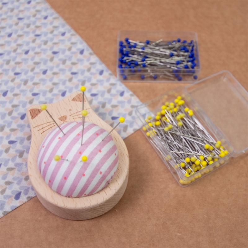 Wood Pin Cushion with 100Pcs Sewing Pin for Dressmaking Needlework Sewing 38mm Quilting Positioning Pin with Pin Holder