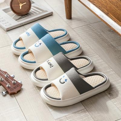[Уютные мультяшные тапочки] Весенне-летние толстые амортизирующие уютные тапочки из льняной смеси - Нескользящая тихая домашняя обувь, тканевый верх, подошва из ЭВА для пар