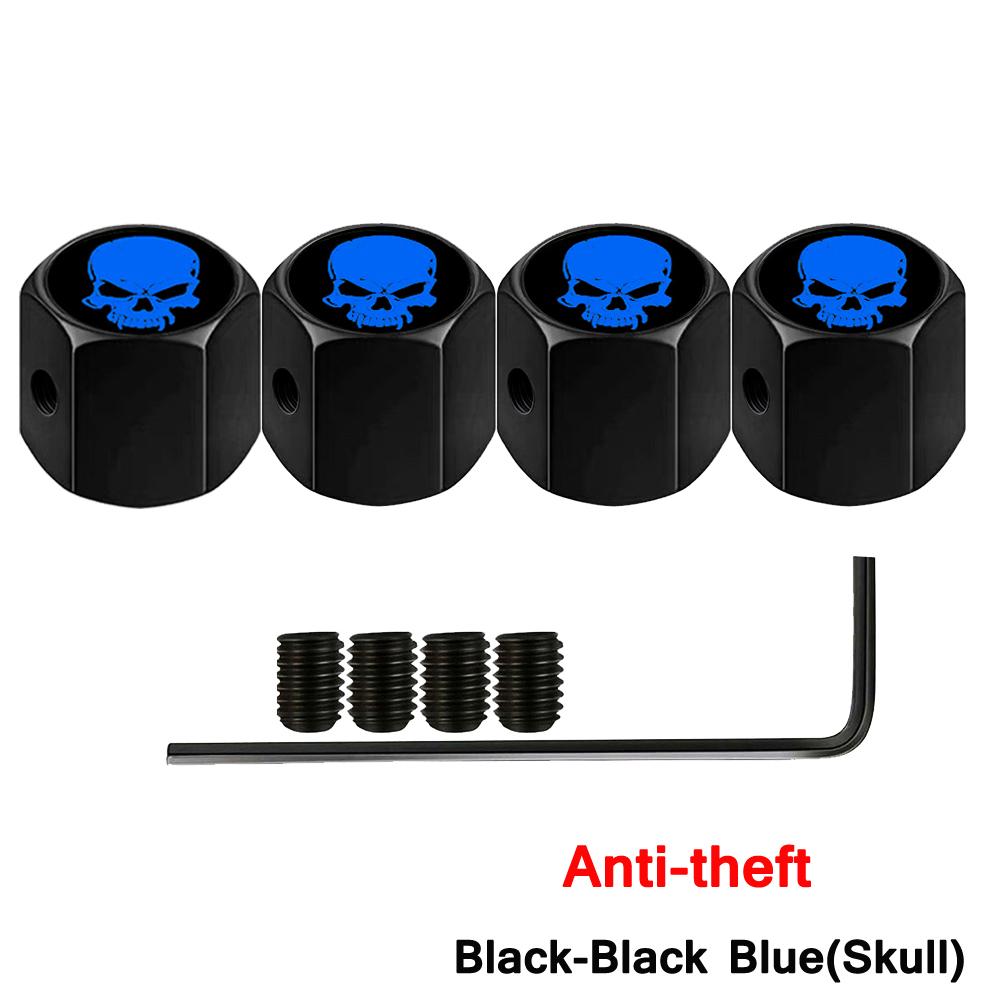 DSYCAR Anti-theft Valve Stem Caps for Cars, Trucks, Motorcycles Skull Style Tire Valve Dust Caps, Dustproof Seal Lock Tight Fit