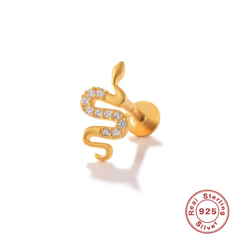 S925 Sterling Silver Flower Geometric Snake Diamond Flat Head Internal Thread Glossy Piercing Cartilage Earrings Earrings