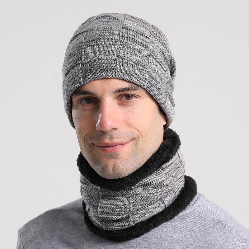 Warm Hat, Hood, Bib Suit, Plush Thickened Men's Autumn and Winter Knitted Hat