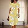 Women's Fashion Graceful Flower Print Summer Spring Short Sleeve O-Neck Casual Dresses