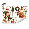 Holiday Atmosphere Window Films 2PCS Christmas Static Sticker, Cute Cartoon Elves And Bears Theme Glass Clings Print, PVC Stickers for Home