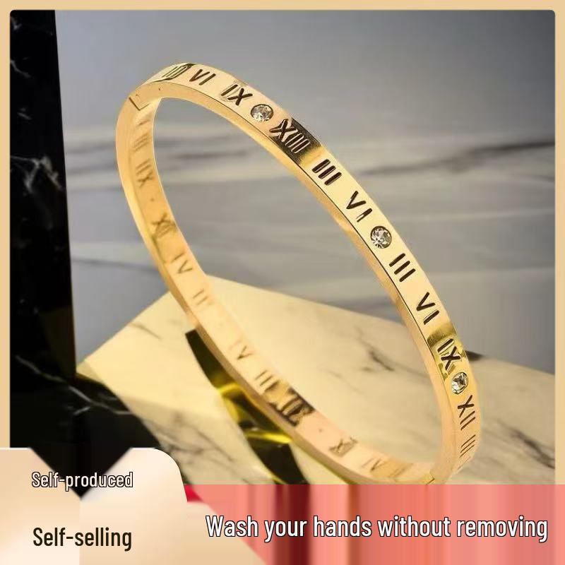 Женский роскошный браслет из нержавеющей стали: Гальванизированный титан, Полная бриллиантовая инкрустация, Европейско-американский стиль